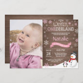 Rustic Winter Onederland 1. Geburtstag Einladung (Vorne/Hinten)