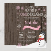 Rustic Winter Onederland 1. Geburtstag Einladung (Vorne/Hinten)