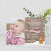 Rustic Winter Onederland 1. Geburtstag Einladung (Stehend Vorderseite)