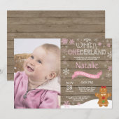 Rustic Winter Onederland 1. Geburtstag Einladung (Vorne/Hinten)