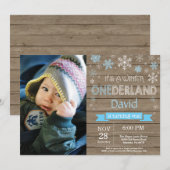 Rustic Winter Onederland 1. Geburtstag Einladung (Vorne/Hinten)