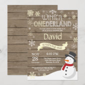 Rustic Winter Onederland 1. Geburtstag Einladung (Vorne/Hinten)