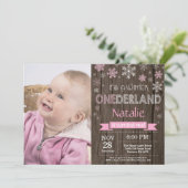 Rustic Winter Onederland 1. Geburtstag Einladung (Stehend Vorderseite)