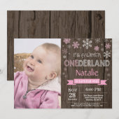 Rustic Winter Onederland 1. Geburtstag Einladung (Vorne/Hinten)