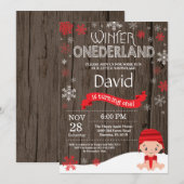 Rustic Winter Onederland 1. Geburtstag Einladung (Vorne/Hinten)
