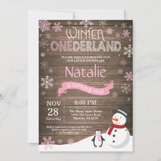 Rustic Winter Onederland 1. Geburtstag Einladung (Vorderseite)