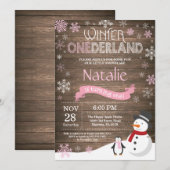 Rustic Winter Onederland 1. Geburtstag Einladung (Vorne/Hinten)