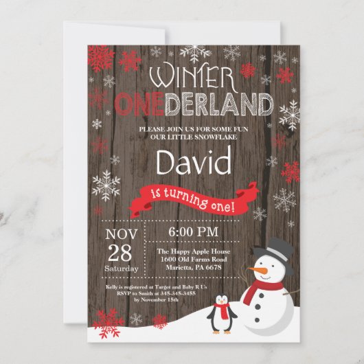 Rustic Winter Onederland 1. Geburtstag Einladung (Vorderseite)