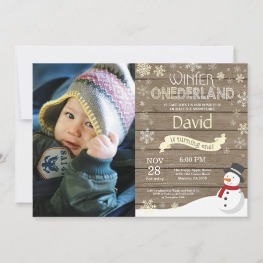 Rustic Winter Onederland 1. Geburtstag Einladung (Vorderseite)