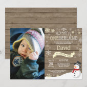 Rustic Winter Onederland 1. Geburtstag Einladung (Vorne/Hinten)