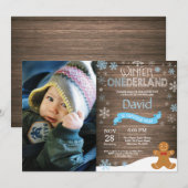 Rustic Winter Onederland 1. Geburtstag Einladung (Vorne/Hinten)