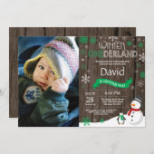 Rustic Winter Onederland 1. Geburtstag Einladung (Vorne/Hinten)