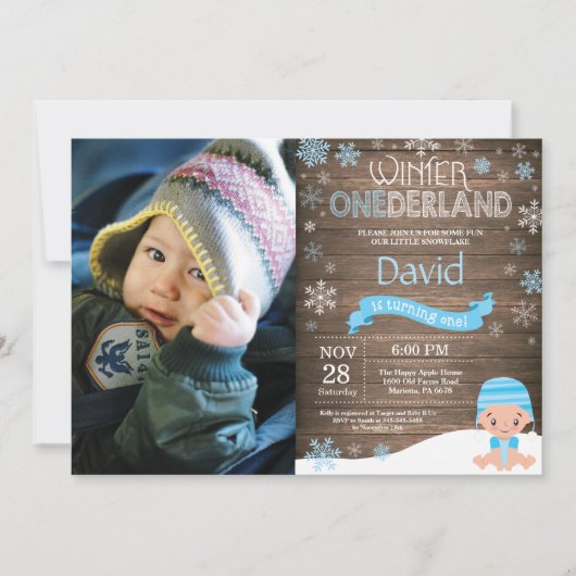 Rustic Winter Onederland 1. Geburtstag Einladung (Vorderseite)