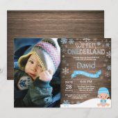 Rustic Winter Onederland 1. Geburtstag Einladung (Vorne/Hinten)