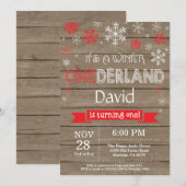 Rustic Winter Onederland 1. Geburtstag Einladung (Vorne/Hinten)