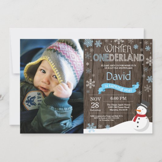 Rustic Winter Onederland 1. Geburtstag Einladung (Vorderseite)