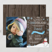 Rustic Winter Onederland 1. Geburtstag Einladung (Vorne/Hinten)