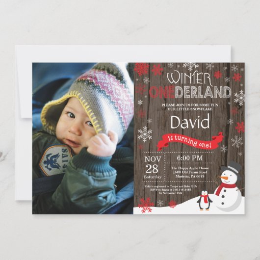 Rustic Winter Onederland 1. Geburtstag Einladung (Vorderseite)