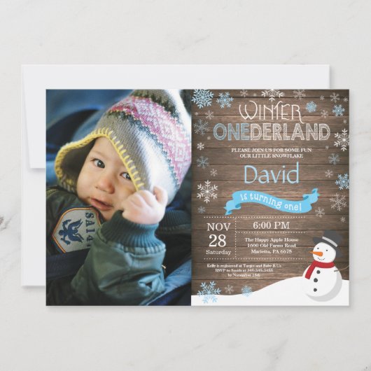 Rustic Winter Onederland 1. Geburtstag Einladung (Vorderseite)
