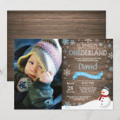 Rustic Winter Onederland 1. Geburtstag Einladung (Vorne/Hinten)
