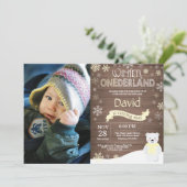 Rustic Winter Onederland 1. Geburtstag Einladung (Stehend Vorderseite)