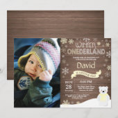 Rustic Winter Onederland 1. Geburtstag Einladung (Vorne/Hinten)
