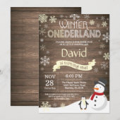 Rustic Winter Onederland 1. Geburtstag Einladung (Vorne/Hinten)