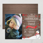 Rustic Winter Onederland 1. Geburtstag Einladung (Vorne/Hinten)