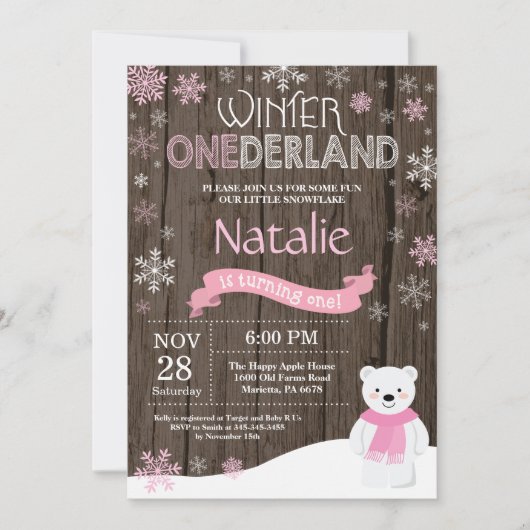 Rustic Winter Onederland 1. Geburtstag Einladung (Vorderseite)