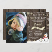 Rustic Winter Onederland 1. Geburtstag Einladung (Vorne/Hinten)