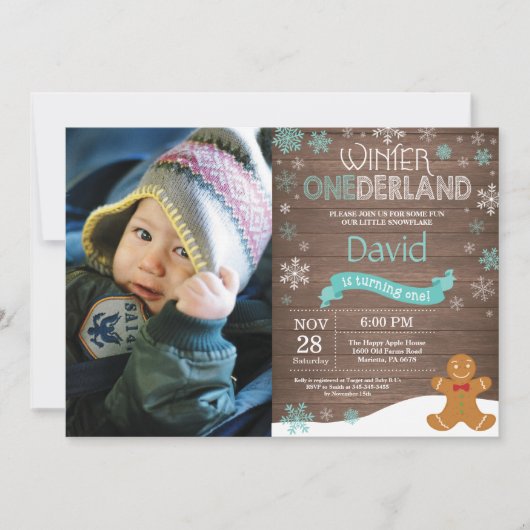 Rustic Winter Onederland 1. Geburtstag Einladung (Vorderseite)