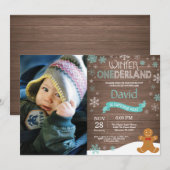 Rustic Winter Onederland 1. Geburtstag Einladung (Vorne/Hinten)
