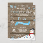 Rustic Winter Onederland 1. Geburtstag Einladung (Vorne/Hinten)
