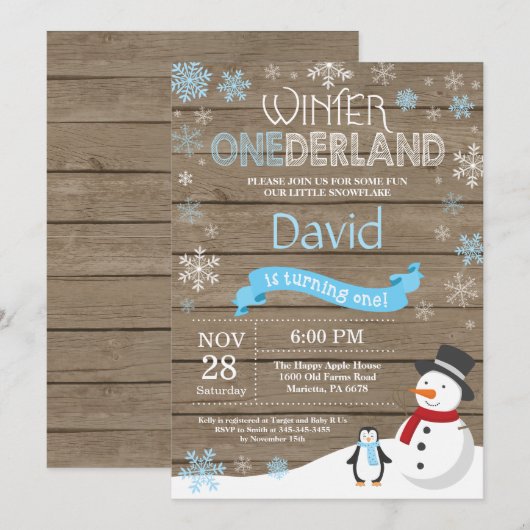 Rustic Winter Onederland 1. Geburtstag Einladung (Vorne/Hinten)