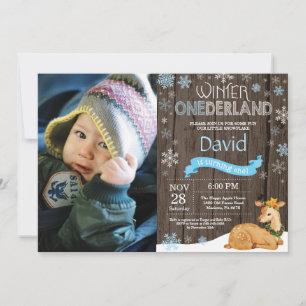 Rustic Winter Onederland Deer 1. Geburtstag Einladung