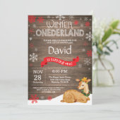 Rustic Winter Onederland Deer 1. Geburtstag Einladung (Stehend Vorderseite)