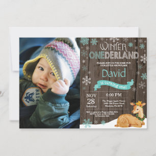 Rustic Winter Onederland Deer 1. Geburtstag Einladung
