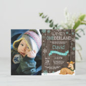 Rustic Winter Onederland Deer 1. Geburtstag Einladung (Stehend Vorderseite)