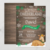 Rustic Winter Onederland Deer 1. Geburtstag Einladung (Vorne/Hinten)