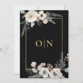 Rustic Winter Pine Floral Black Gold Frame Wedding Einladung (Rückseite)