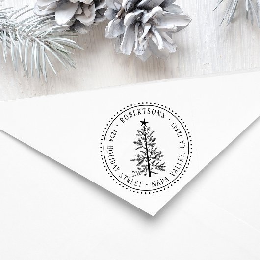 Rustic Winter Pine Tree Return Address Gummistempel