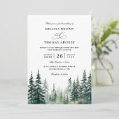Rustic winter pine trees Budget QR Code Wedding Einladung (Stehend Vorderseite)