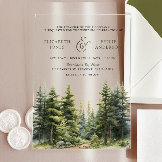 Rustic Winter Pine Trees Forest Wedding Acryleinladungen