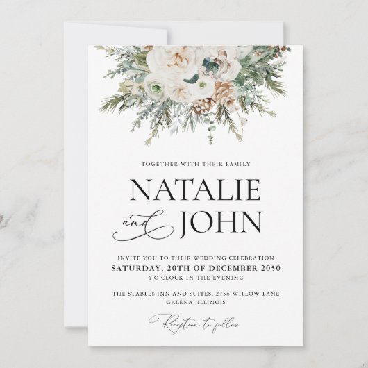 Rustic Winter Pinecone Hochzeit Einladung (Vorderseite)