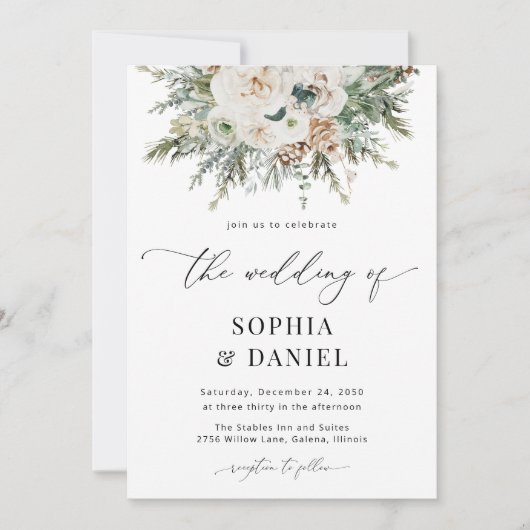 Rustic Winter Pinecone Hochzeit Einladung (Vorderseite)