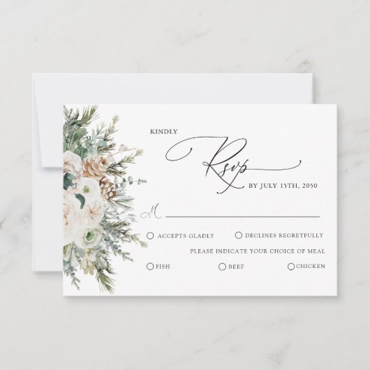 Rustic Winter Pinecone Wedding RSVP Card (Vorderseite)
