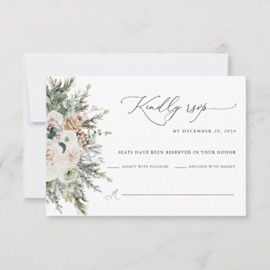 Rustic Winter Pinecone Wedding RSVP Card Karte (Vorderseite)