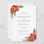 Rustic Winter Poinsettia Red Christmas Wedding Einladung (Vorderseite)