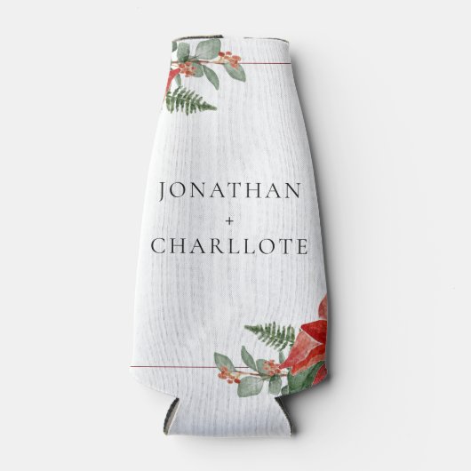 Rustic Winter Poinsettia Red Christmas Wedding Flaschenkühler (Vorderseite)