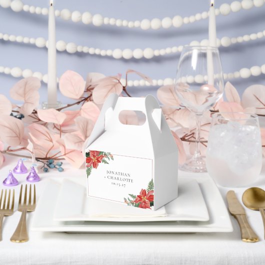 Rustic Winter Poinsettia Red Christmas Wedding Geschenkschachtel (Hochzeit)